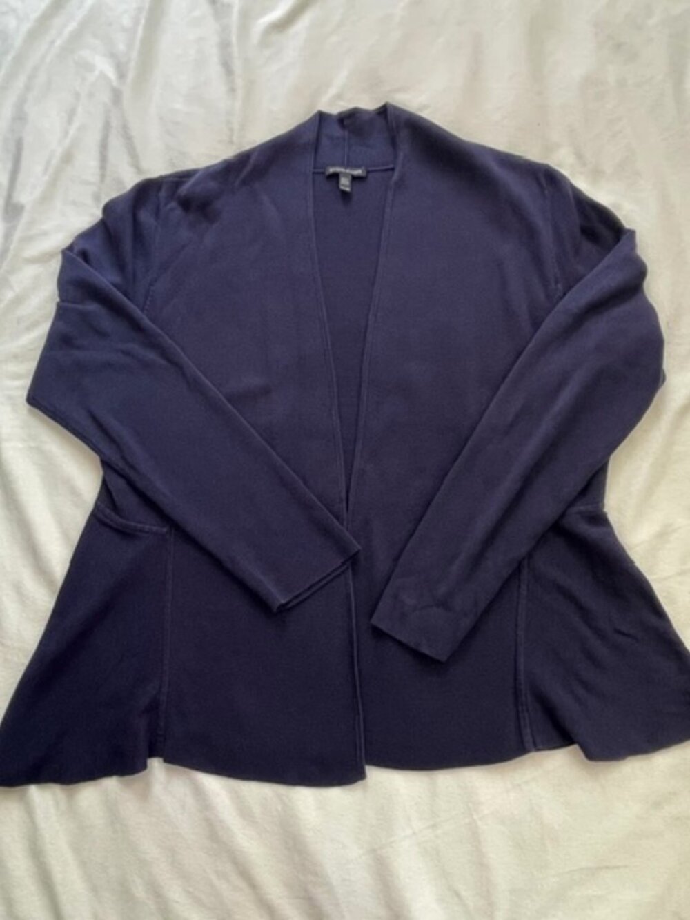 Eileen Fisher Women's Long Sleeve Open Cardigan Sweater Silk, Navy Blue, XL